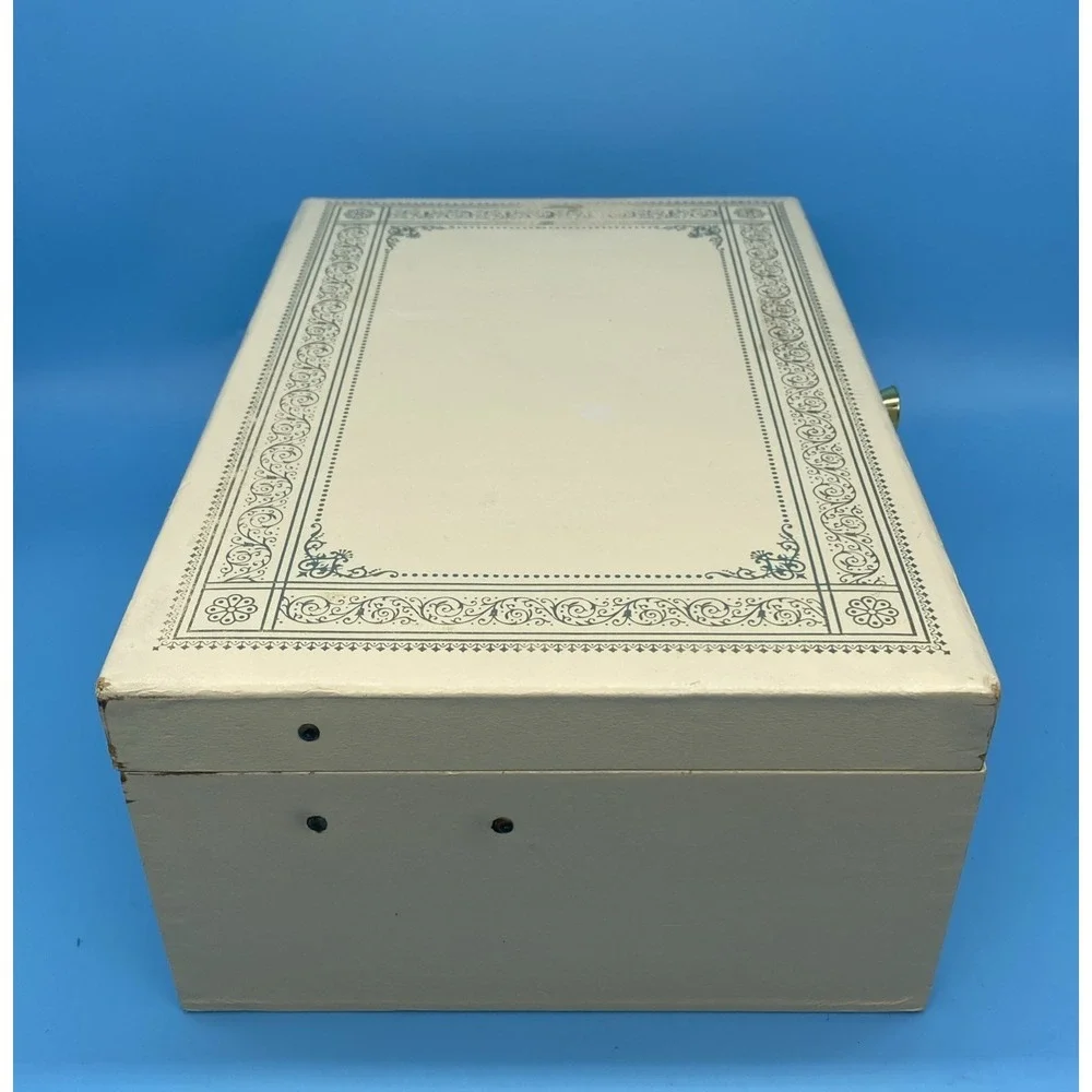 Vintage MCM 3 Tier Jewelry Box Cream Leatherette Red Velvet Cantilever Pop Up